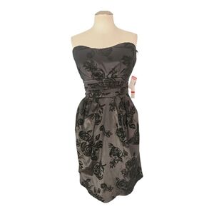Deb Strapless Black Floral Jacquard Cocktail Dress Size 14 NWT